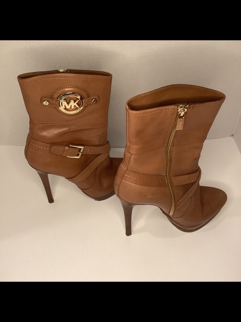 Michael Kors Leather Platform Ankle Boots High Heel Side Sip Brown Women’s 8m